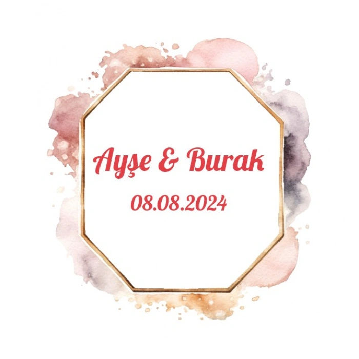 Geometrik Sulu Boya Çerçeveli Etiket Kına Nişan Düğün 3x3 cm özel etiket / 50 adet sticker