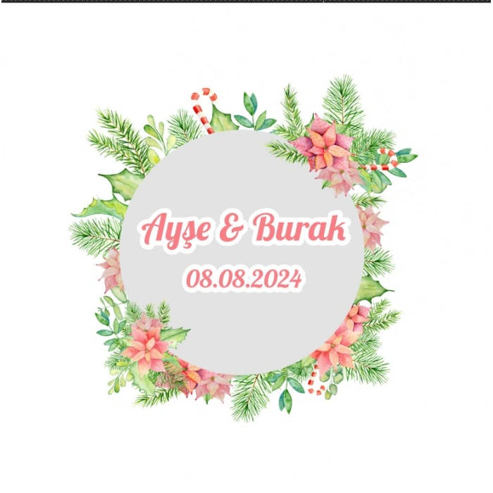 Mavi Kozalaklı Çelenk Etiketi Kına Nişan Düğün 3x3 cm özel etiket / 50 adet sticker