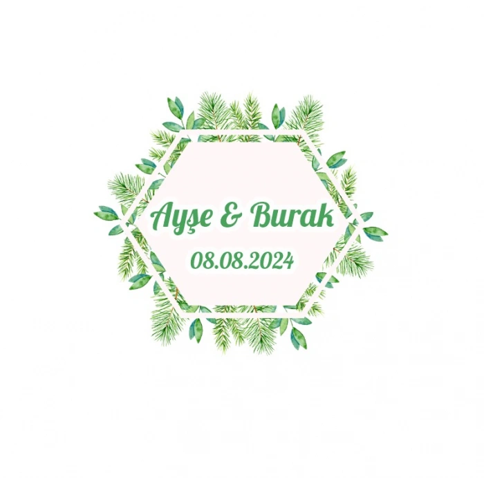 Yuvarlak Yeşil Yaprak Çelengi Etiketi Kına Nişan Düğün 3x3 cm özel etiket / 50 adet sticker