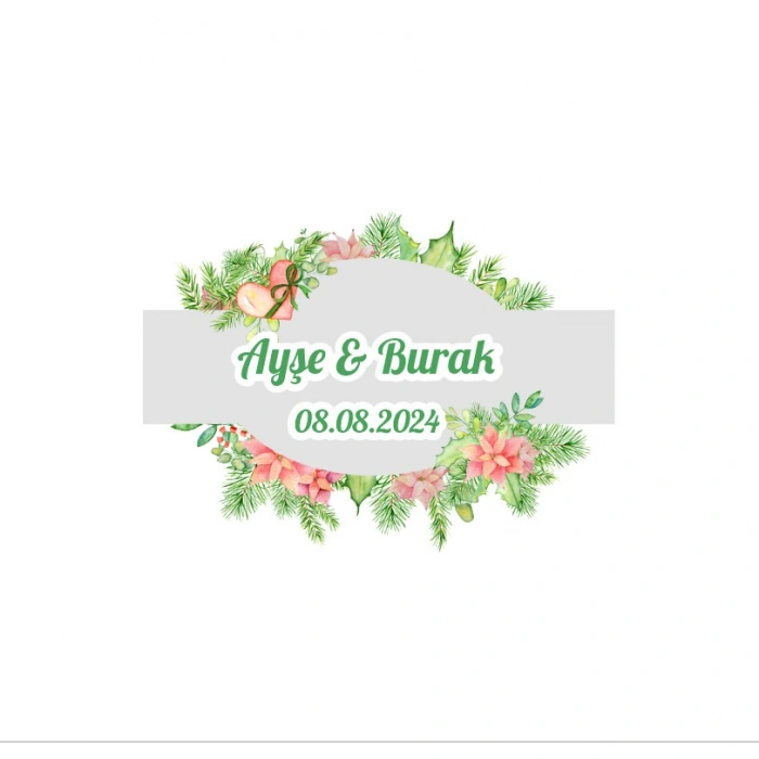 Altıgen Kış Çiçekleri Çerçeve Etiketi Kına Nişan Düğün 3x3 cm özel etiket / 50 adet sticker