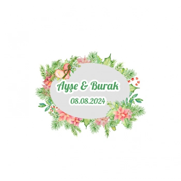 Yılbaşı Hediyeli Şerit Etiket Kına Nişan Düğün 3x3 cm özel etiket / 50 adet sticker
