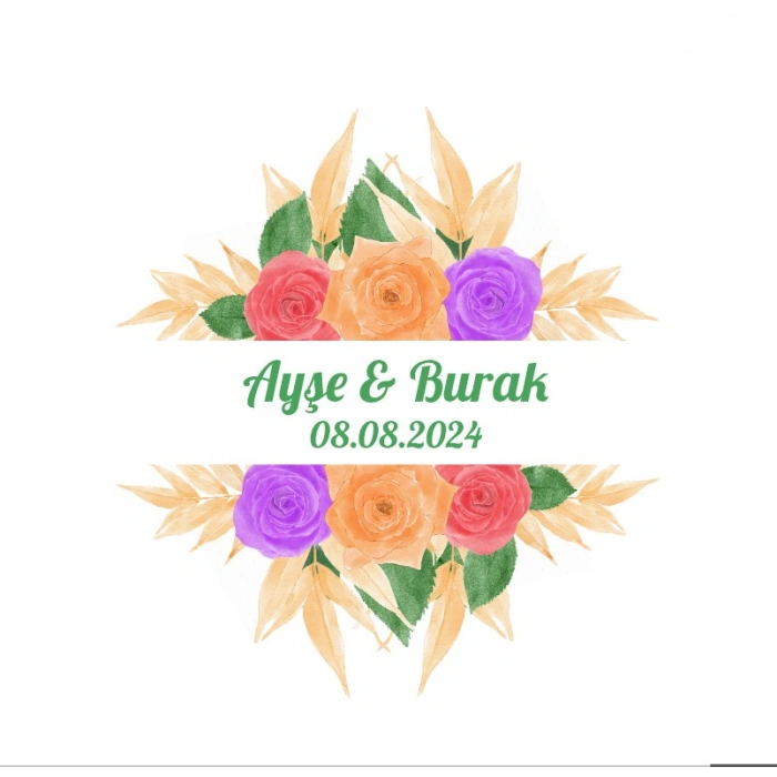 Altın Çerçeveli Güllü Etiket Kına Nişan Düğün 3x3 cm özel etiket / 50 adet sticker