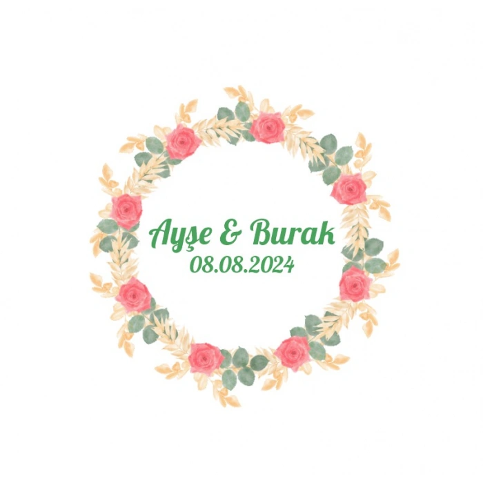 Mor Güllü Yatay Etiket Kına Nişan Düğün 3x3 cm özel etiket / 50 adet sticker