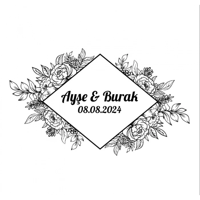 Yuvarlak Zambak Çiçekli Etiket Kına Nişan Düğün 3x3 cm özel etiket / 50 adet sticker