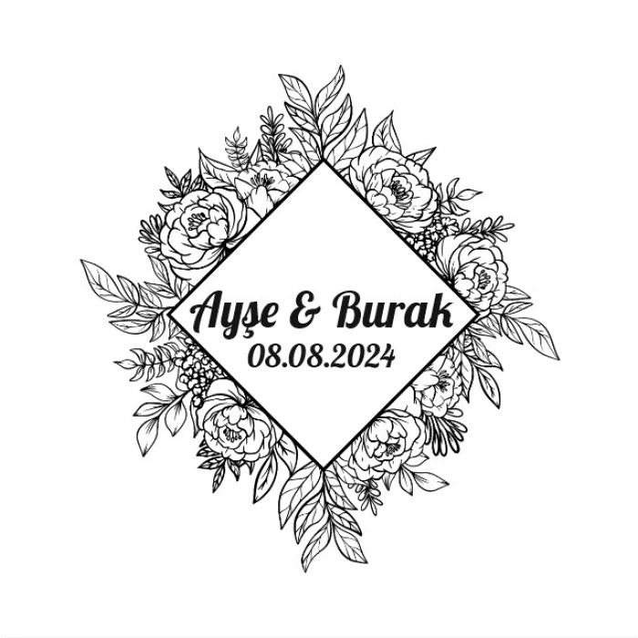 Yuvarlak Ayçiçeği ve Gül Çelengi Etiketi Kına Nişan Düğün 3x3 cm özel etiket / 50 adet sticker