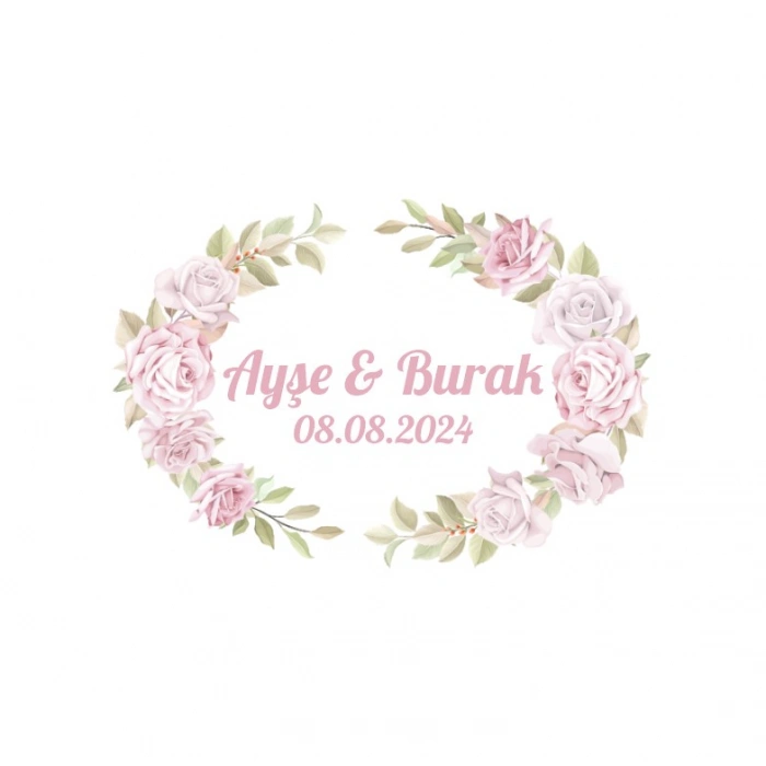 Pastel Güllü Çelenk Etiketi Kına Nişan Düğün 3x3 cm özel etiket / 50 adet sticker