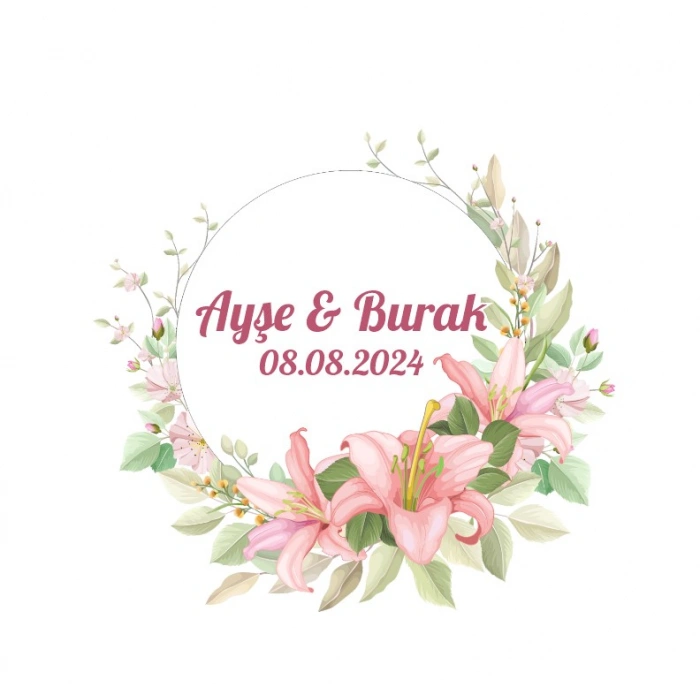 Yarım Çelenk Pastel Güllü Etiket Kına Nişan Düğün 3x3 cm özel etiket / 50 adet sticker
