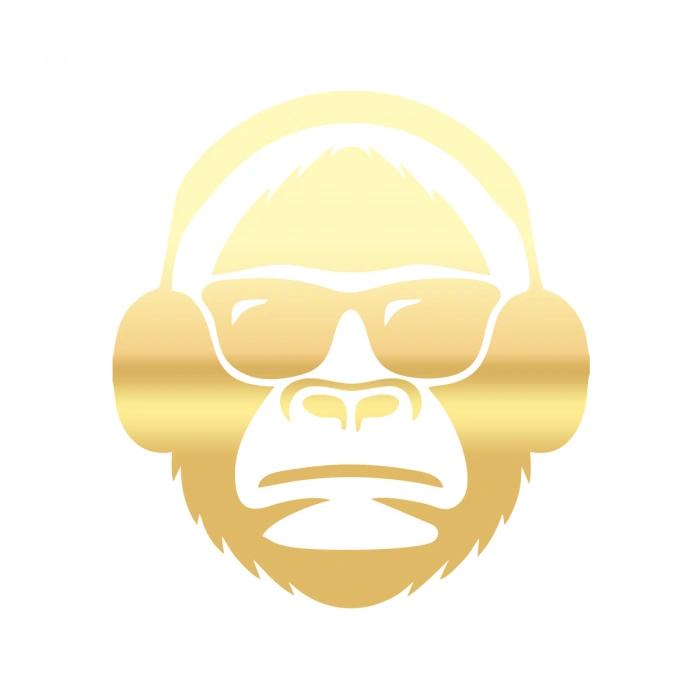 Kulaklıklı Maymun Sticker17x17 Cm Gold