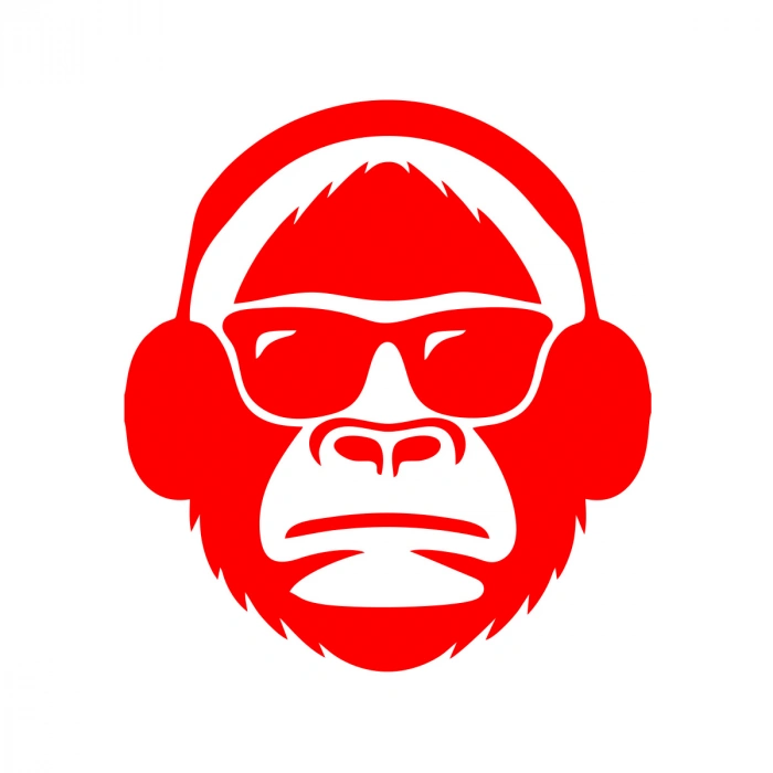 Kulaklıklı Maymun Sticker17x17 Cm Kırmızı