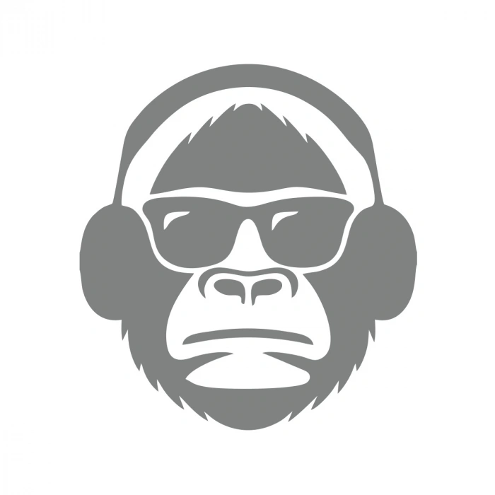 Kulaklıklı Maymun Sticker17x17 Cm Gri