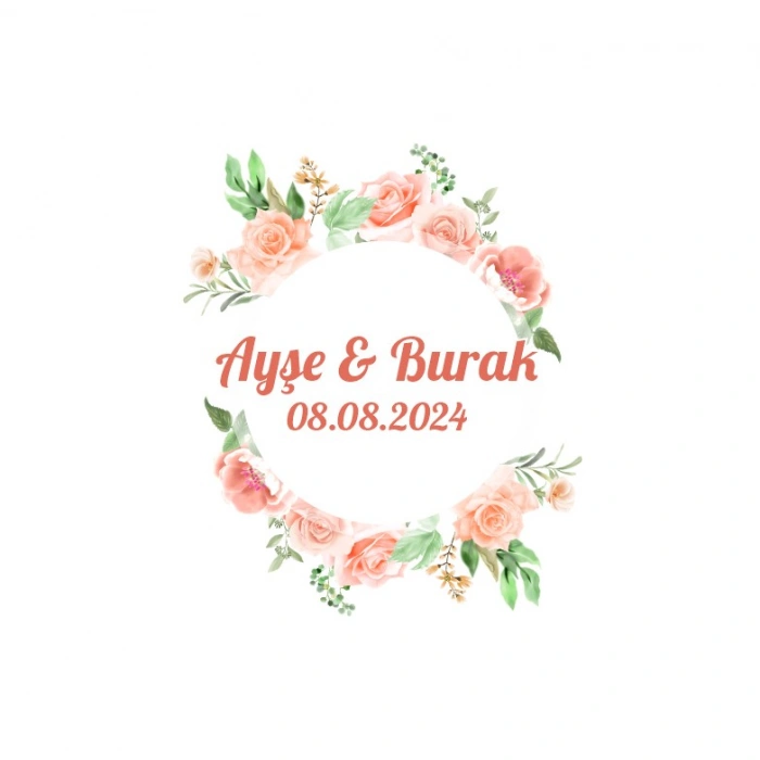 Zambak ve Küçük Çiçekli Daire Etiket Kına Nişan Düğün 3x3 cm özel etiket / 50 adet sticker