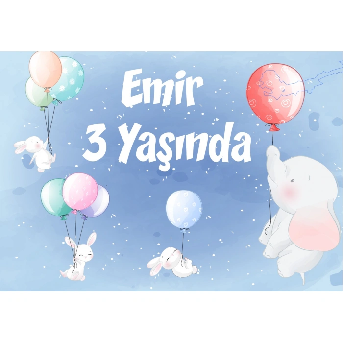 Balon ve Filler Doğum Günü Afişi - 100x150 Cm