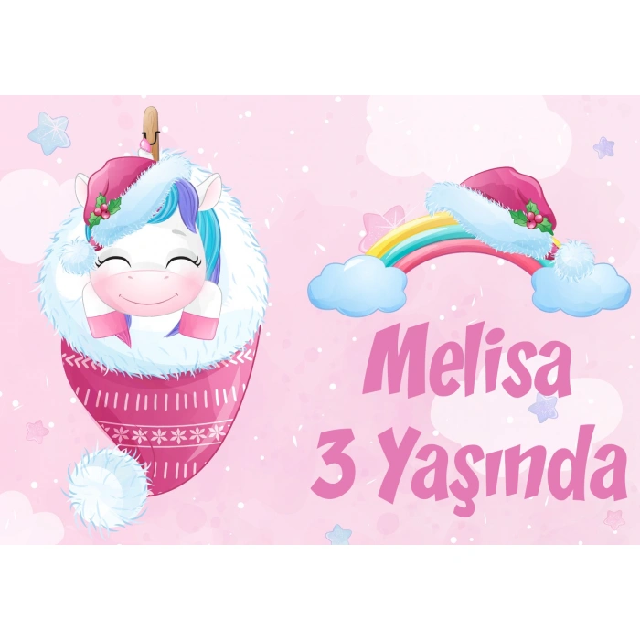 Pembe Univorn Doğum Günü Afişi - 100x150 Cm