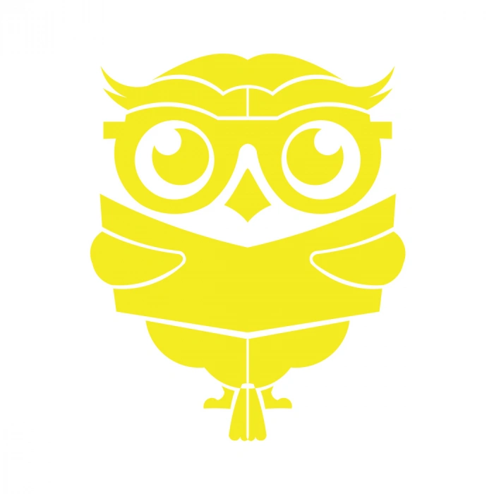 Kitap Okuyan Baykuş Sticker 17x17 Cm Sarı