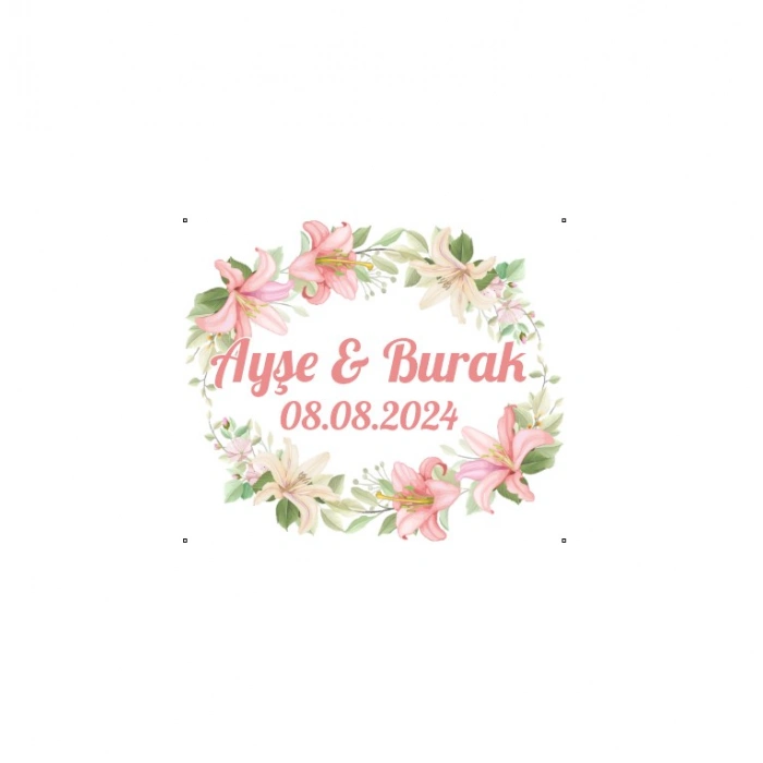 Açık Pembe ve Sarı Çiçekli Çelenk Etiketi Kına Nişan Düğün 3x3 cm özel etiket / 50 adet sticker