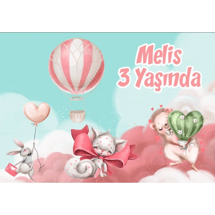 Sevimli Hayvanlar Temalı Doğum Günü Afişi - 100x150 Cm