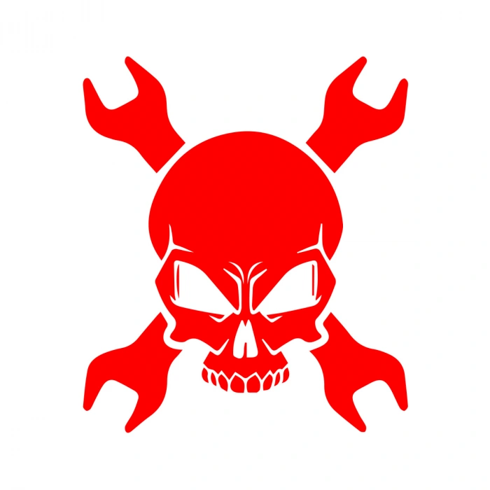 Tamirci İskelet Sticker 17x17 Cm Kırmızı