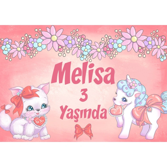 Unicorn Temalı Doğum Günü Afişi - 100x150 Cm