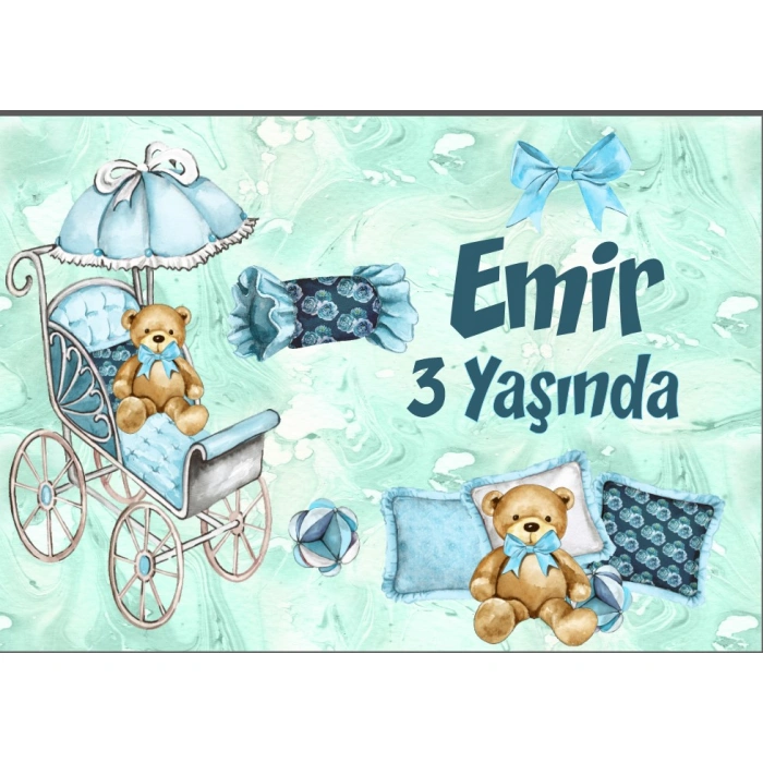 Mavi Ayıcık Temalı Doğum Günü Afişi - 100x150 Cm