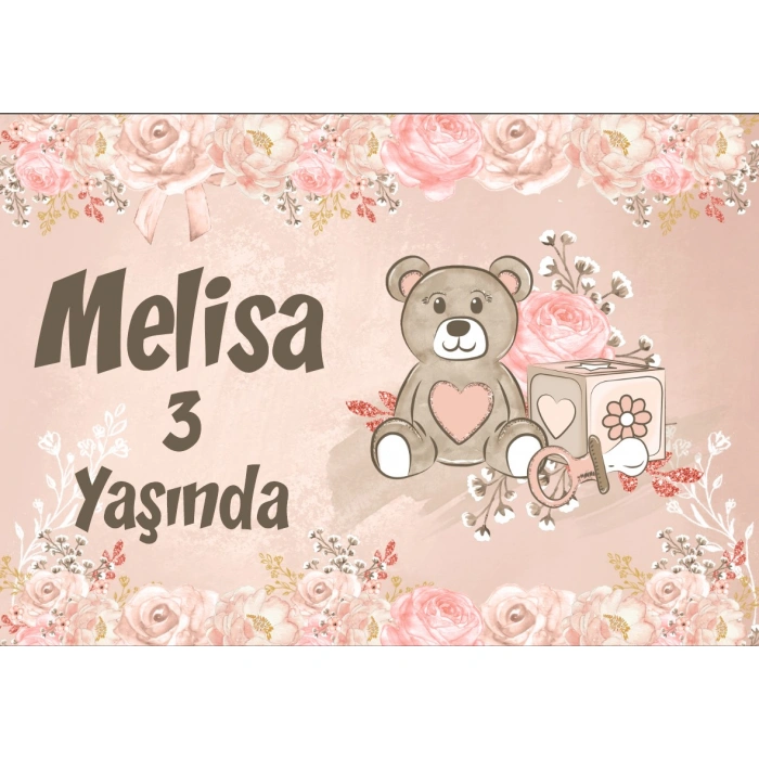 Pembe Ayıcık Temalı Doğum Günü Afişi - 100x150 Cm