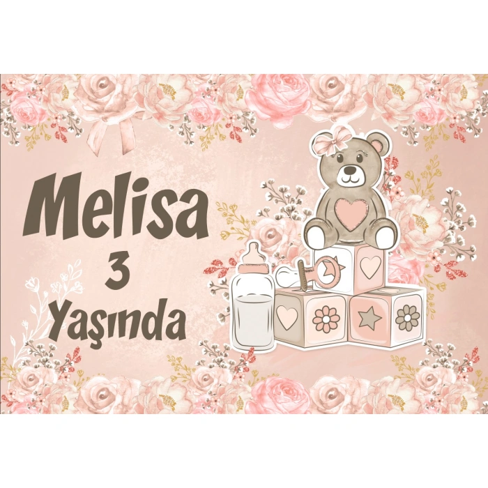 Pembe Ayıcık Temalı Doğum Günü Afişi - 100x150 Cm
