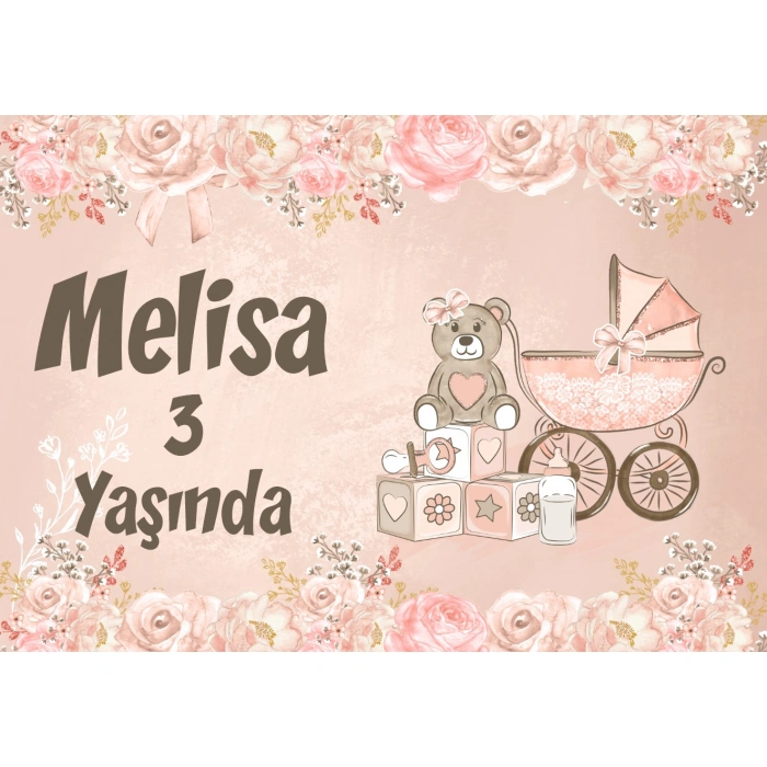 Pembe Ayıcık Temalı Doğum Günü Afişi - 100x150 Cm