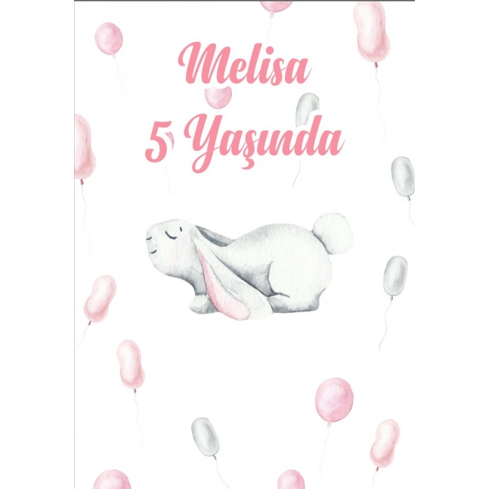 Sevimli Tavşan Temalı Doğıum Günü Afişi - 100x150 Cm