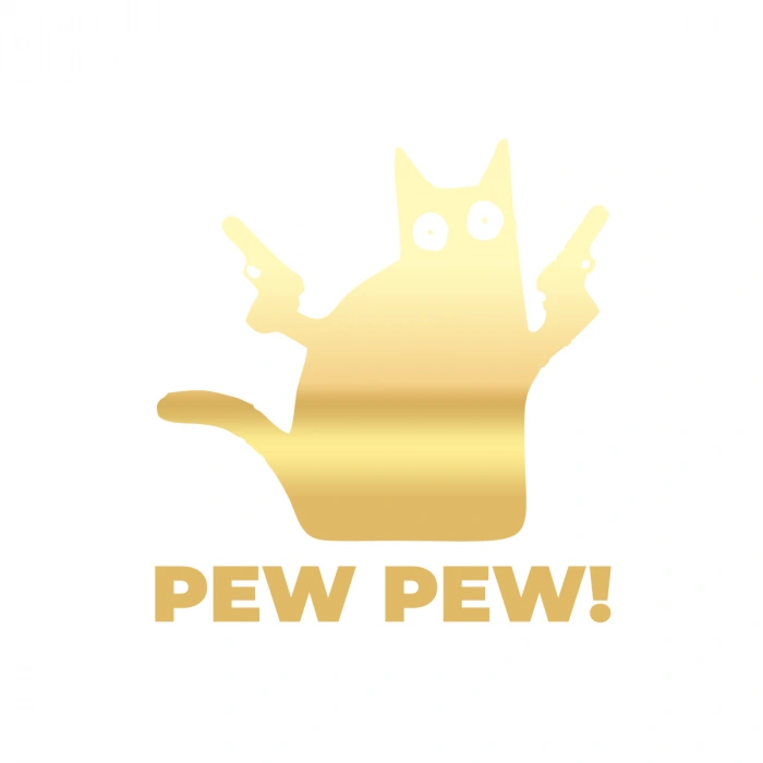 Pew Pew Kedi Sticker 17x17 Cm Gold