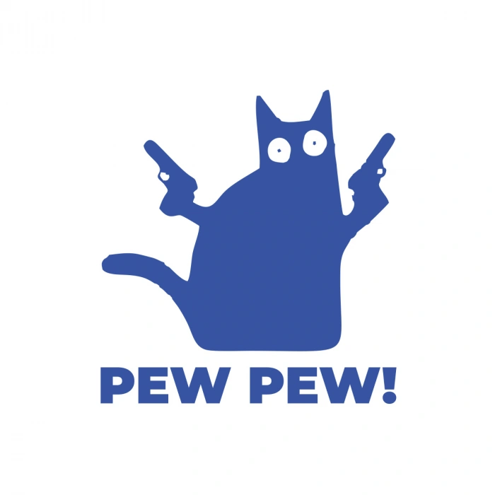 Pew Pew Kedi Sticker 17x17 Cm Mavi