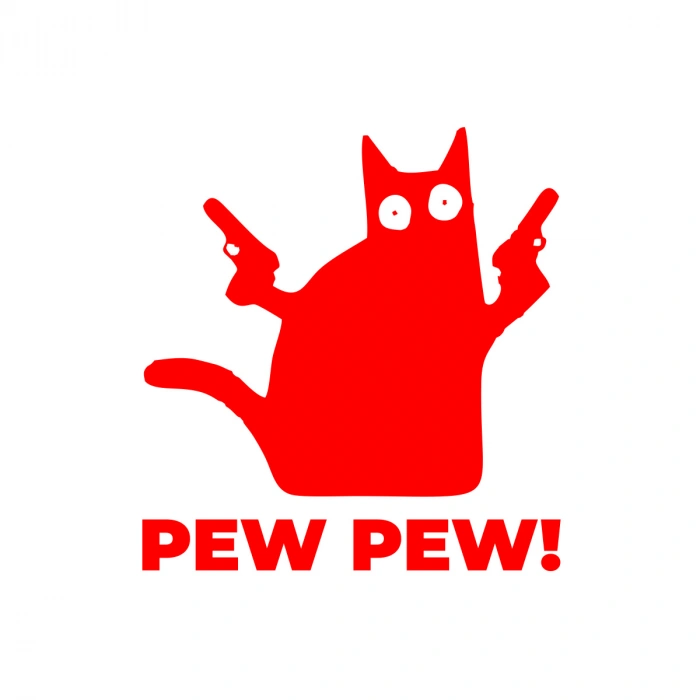 Pew Pew Kedi Sticker 17x17 Cm Kırmızı