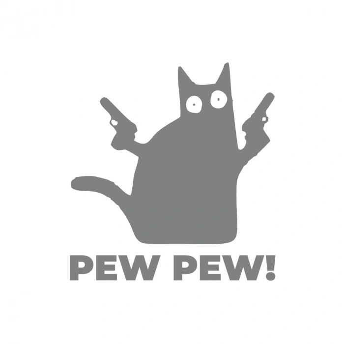 Pew Pew Kedi Sticker 17x17 Cm Gri