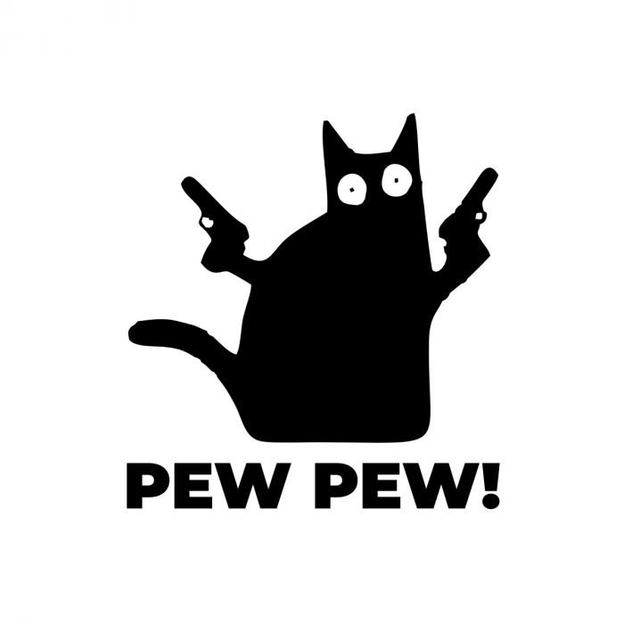 Pew Pew Kedi Sticker 17x17 Cm Siyah