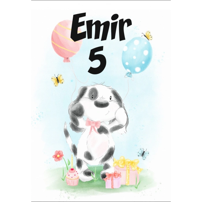 Sevimli köpek temalı Doğum Günü Afişi - 100x150 Cm