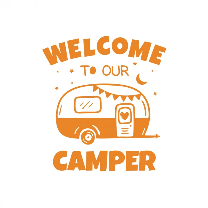 Welcome To Our Camper Sticker 17x17 Cm Turuncu