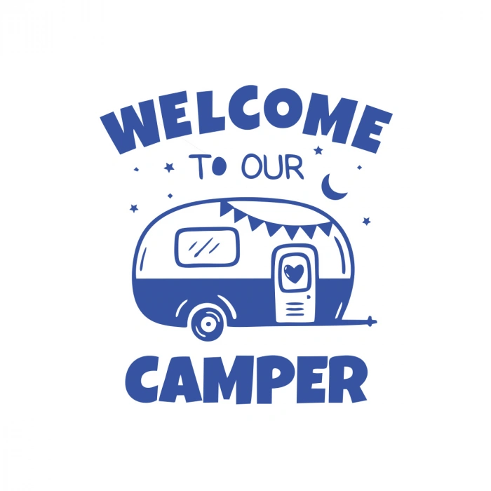 Welcome To Our Camper Sticker 17x17 Cm Mavi