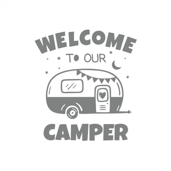 Welcome To Our Camper Sticker 17x17 Cm Gri