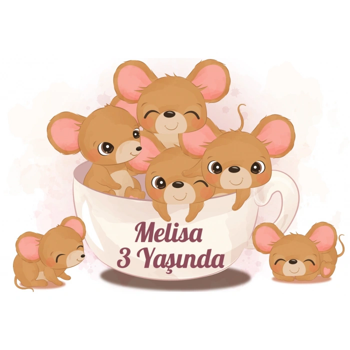 Sevimli Fareler Doğum Günü Afişi - 100x150 Cm