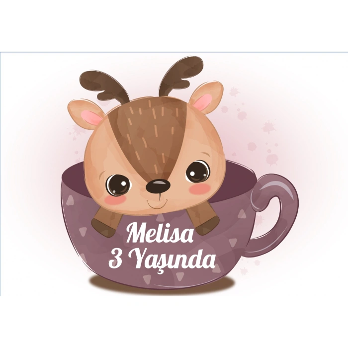 Sevimli Geyik Temalı Doğum Günü Afişi - 100x150 Cm