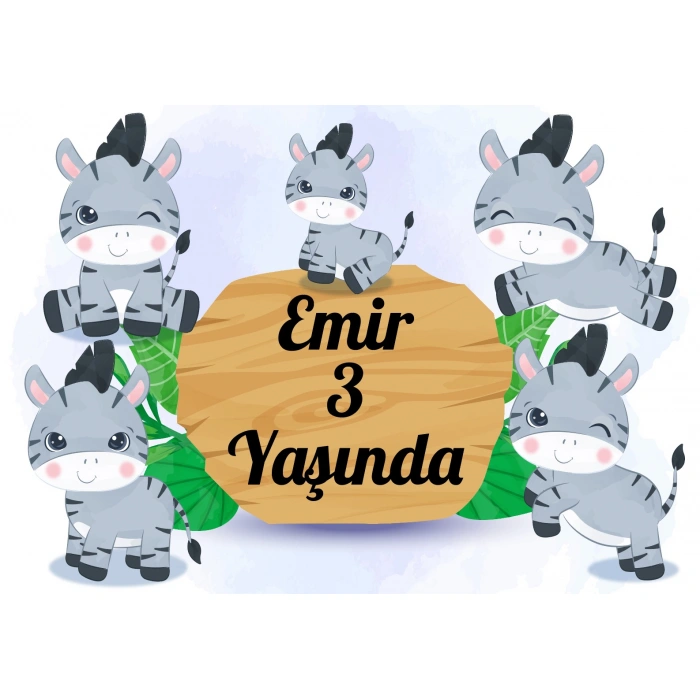 Zebra Temalı Doğum Günü Afişi - 100x150 Cm