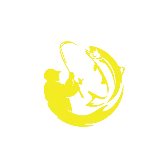 Balıkçı Balık Yakalayan Adam Sticker 17x17 Cm Sarı