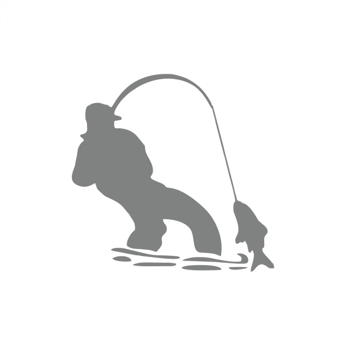 Balık Yakalayan Adam Sticker 17x17 Cm Gri