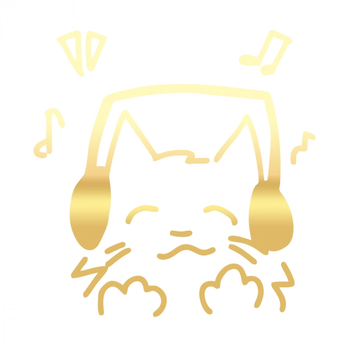 Müzik Dinleyen Kedi Sticker 17x17 Cm Gold