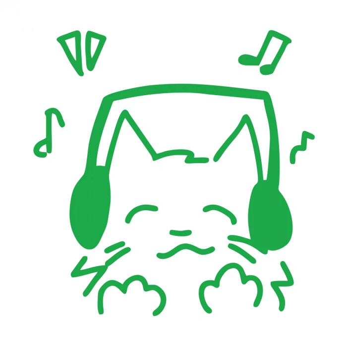 Müzik Dinleyen Kedi Sticker 17x17 Cm Yeşil