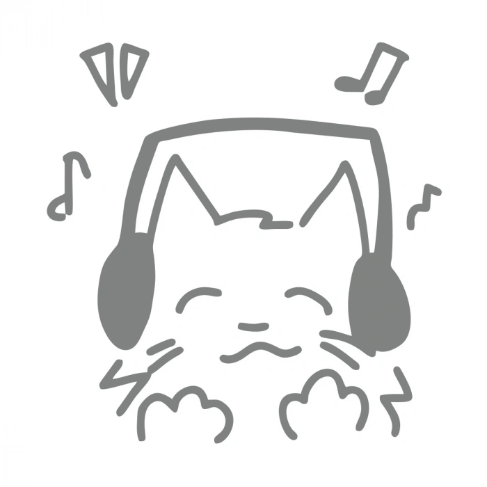 Müzik Dinleyen Kedi Sticker 17x17 Cm Gri