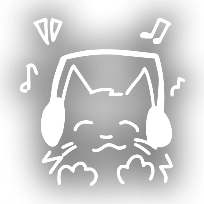 Müzik Dinleyen Kedi Sticker 17x17 Cm Beyaz