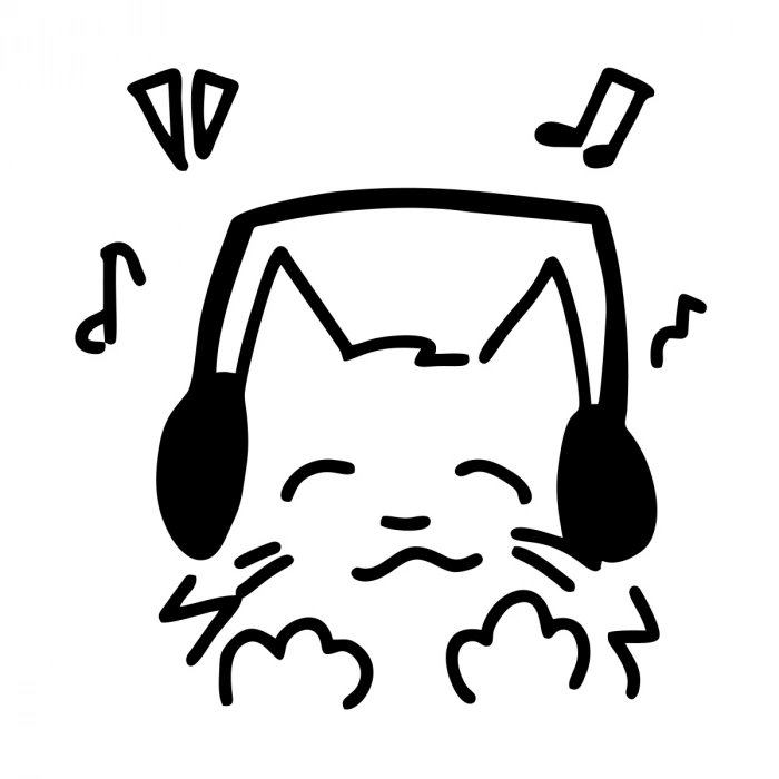 Müzik Dinleyen Kedi Sticker 17x17 Cm Siyah