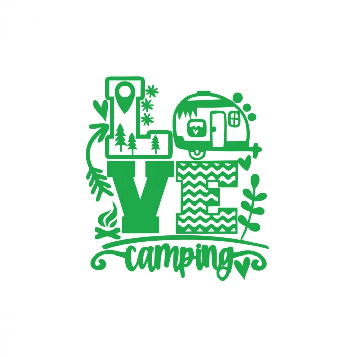 Love Kamp Karavan Sticker 17x17 Cm Yeşil