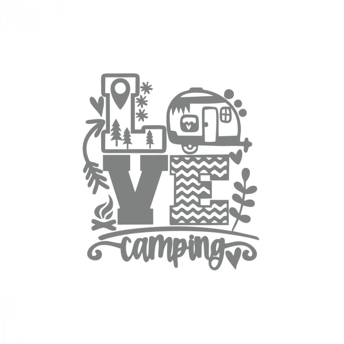 Love Kamp Karavan Sticker 17x17 Cm Gri