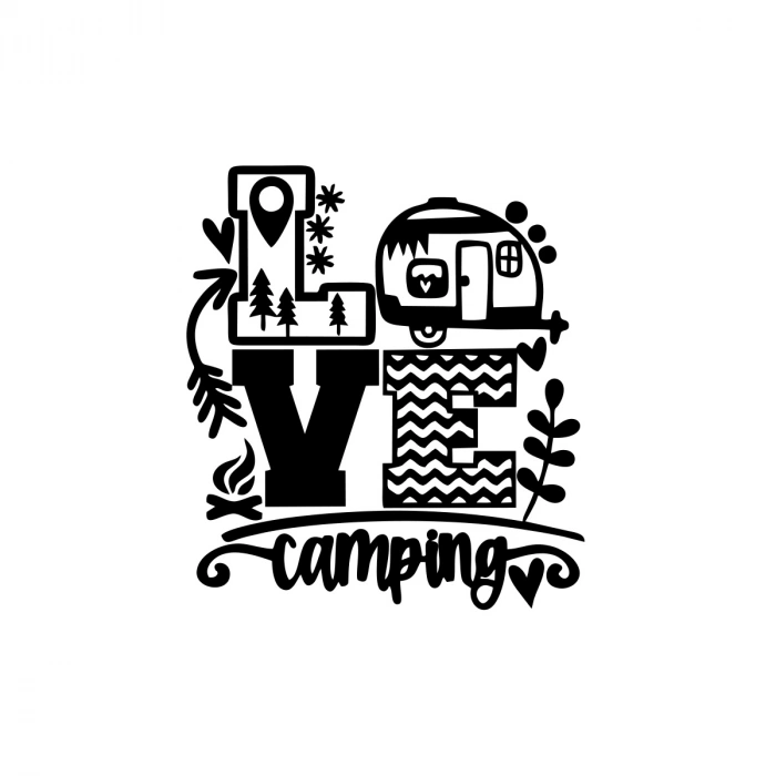 Love Kamp Karavan Sticker 17x17 Cm Siyah