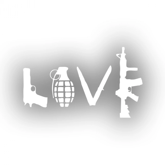 Love Silahlar Sticker 17x17 Cm Beyaz